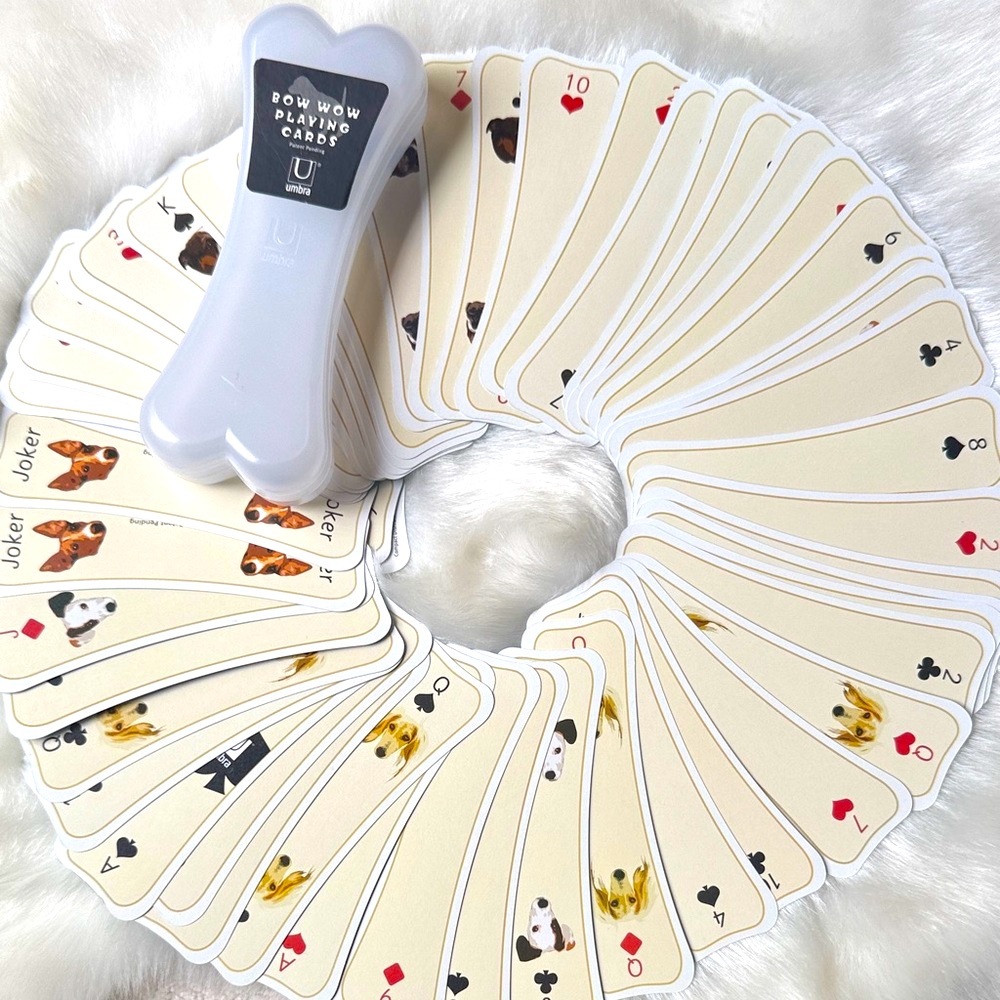 Dog-Themed Shaped Bone Playing Cards with Bone-Shaped Case